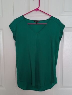 Express Women's Teal V-Neck Cap Sleeve Blouse